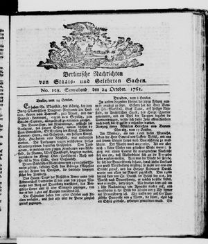 Berlinische Nachrichten von Staats- und gelehrten Sachen vom 24.10.1761