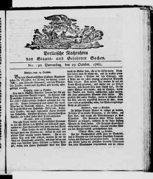 Berlinische Nachrichten von Staats- und gelehrten Sachen vom 29.10.1761