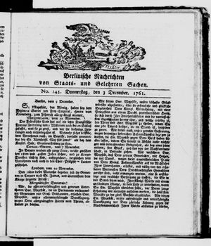 Berlinische Nachrichten von Staats- und gelehrten Sachen vom 03.12.1761
