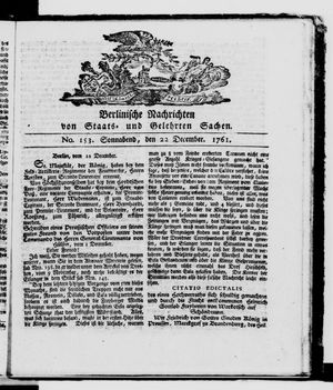 Berlinische Nachrichten von Staats- und gelehrten Sachen vom 22.12.1761