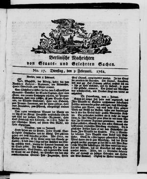 Berlinische Nachrichten von Staats- und gelehrten Sachen vom 09.02.1762