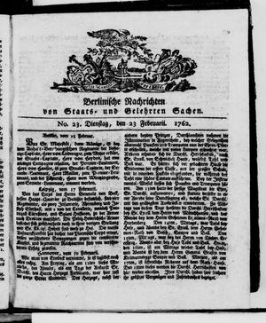 Berlinische Nachrichten von Staats- und gelehrten Sachen vom 23.02.1762