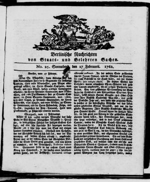 Berlinische Nachrichten von Staats- und gelehrten Sachen vom 27.02.1762