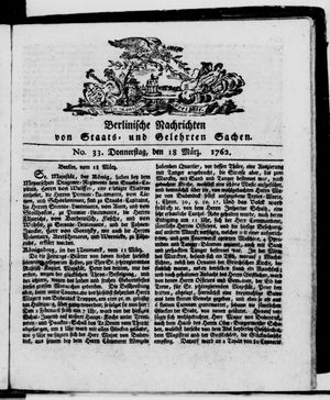 Berlinische Nachrichten von Staats- und gelehrten Sachen vom 18.03.1762