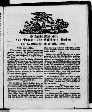 Berlinische Nachrichten von Staats- und gelehrten Sachen vom 20.03.1762