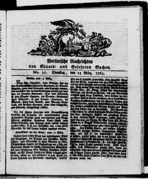 Berlinische Nachrichten von Staats- und gelehrten Sachen vom 23.03.1762