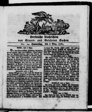 Berlinische Nachrichten von Staats- und gelehrten Sachen vom 06.05.1762