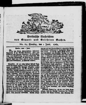 Berlinische Nachrichten von Staats- und gelehrten Sachen vom 01.06.1762