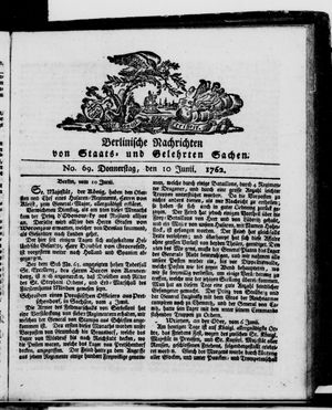 Berlinische Nachrichten von Staats- und gelehrten Sachen vom 10.06.1762