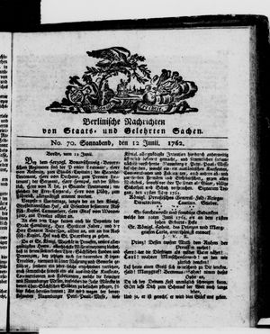 Berlinische Nachrichten von Staats- und gelehrten Sachen vom 12.06.1762