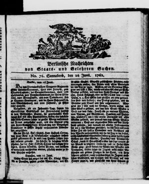Berlinische Nachrichten von Staats- und gelehrten Sachen vom 26.06.1762