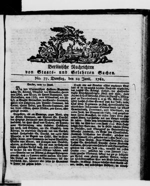 Berlinische Nachrichten von Staats- und gelehrten Sachen vom 29.06.1762