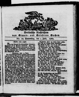Berlinische Nachrichten von Staats- und gelehrten Sachen vom 01.07.1762