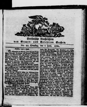 Berlinische Nachrichten von Staats- und gelehrten Sachen vom 06.07.1762