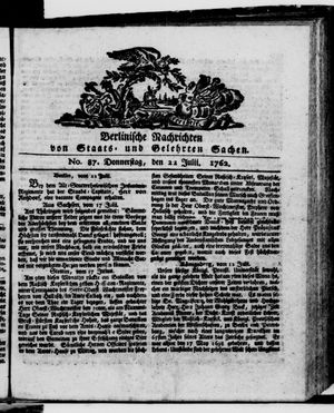 Berlinische Nachrichten von Staats- und gelehrten Sachen vom 22.07.1762