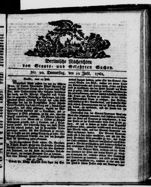 Berlinische Nachrichten von Staats- und gelehrten Sachen vom 29.07.1762