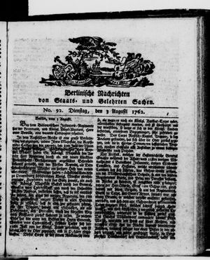Berlinische Nachrichten von Staats- und gelehrten Sachen vom 03.08.1762