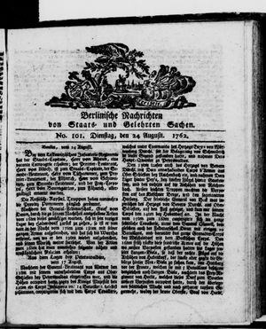 Berlinische Nachrichten von Staats- und gelehrten Sachen vom 24.08.1762