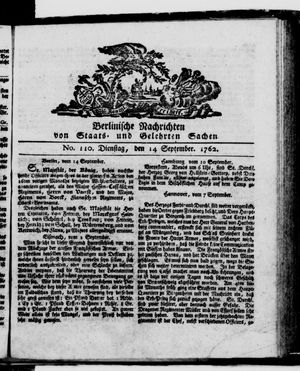 Berlinische Nachrichten von Staats- und gelehrten Sachen vom 14.09.1762
