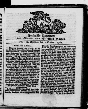 Berlinische Nachrichten von Staats- und gelehrten Sachen vom 05.10.1762
