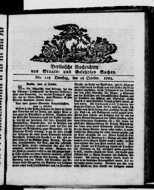 Berlinische Nachrichten von Staats- und gelehrten Sachen vom 26.10.1762