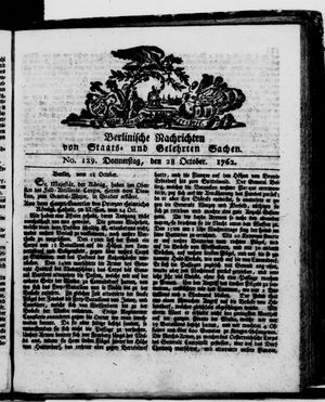 Berlinische Nachrichten von Staats- und gelehrten Sachen vom 28.10.1762