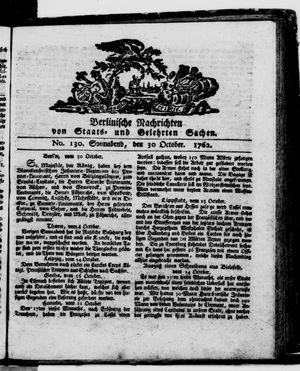 Berlinische Nachrichten von Staats- und gelehrten Sachen vom 30.10.1762