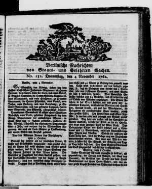 Berlinische Nachrichten von Staats- und gelehrten Sachen vom 04.11.1762