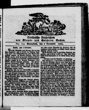 Berlinische Nachrichten von Staats- und gelehrten Sachen vom 06.11.1762