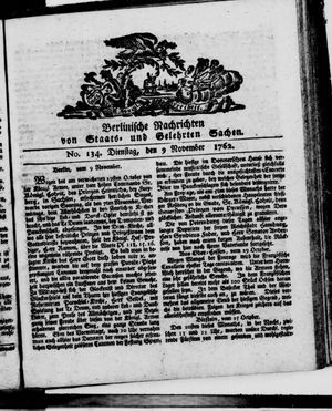 Berlinische Nachrichten von Staats- und gelehrten Sachen on Nov 9, 1762