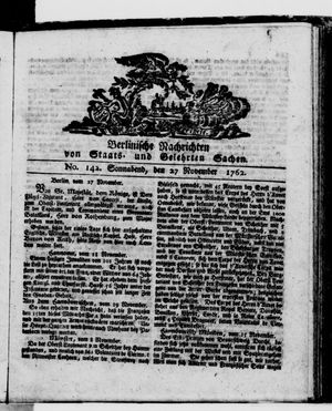 Berlinische Nachrichten von Staats- und gelehrten Sachen vom 27.11.1762