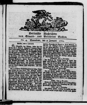 Berlinische Nachrichten von Staats- und gelehrten Sachen vom 08.01.1763