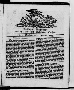 Berlinische Nachrichten von Staats- und gelehrten Sachen vom 11.01.1763