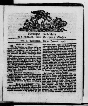 Berlinische Nachrichten von Staats- und gelehrten Sachen vom 13.01.1763