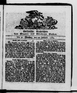 Berlinische Nachrichten von Staats- und gelehrten Sachen vom 18.01.1763