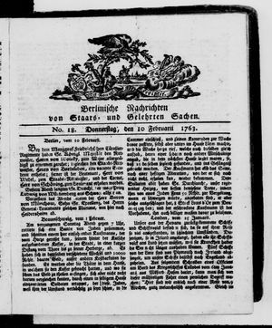 Berlinische Nachrichten von Staats- und gelehrten Sachen vom 10.02.1763