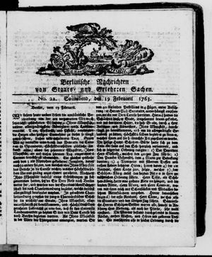Berlinische Nachrichten von Staats- und gelehrten Sachen vom 19.02.1763