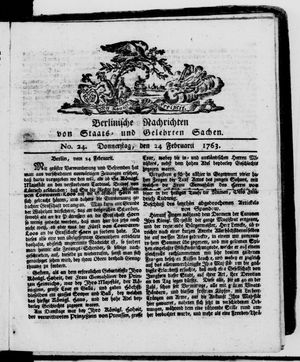 Berlinische Nachrichten von Staats- und gelehrten Sachen vom 24.02.1763