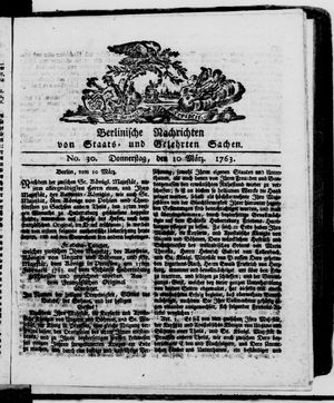 Berlinische Nachrichten von Staats- und gelehrten Sachen vom 10.03.1763