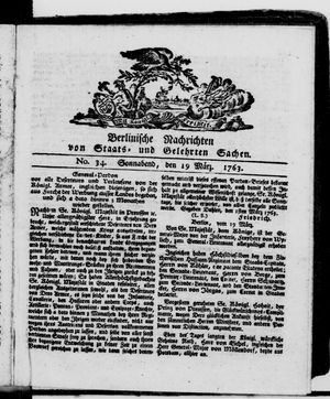 Berlinische Nachrichten von Staats- und gelehrten Sachen vom 19.03.1763