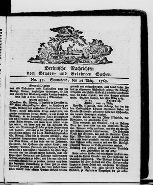 Berlinische Nachrichten von Staats- und gelehrten Sachen vom 26.03.1763