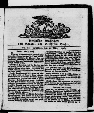 Berlinische Nachrichten von Staats- und gelehrten Sachen vom 29.03.1763
