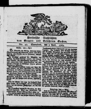 Berlinische Nachrichten von Staats- und gelehrten Sachen vom 09.04.1763
