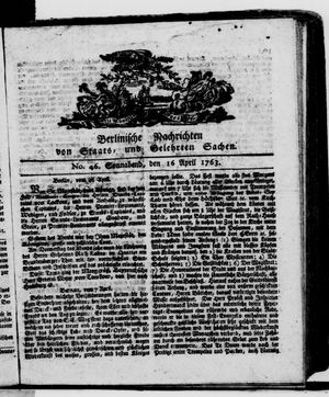 Berlinische Nachrichten von Staats- und gelehrten Sachen vom 16.04.1763