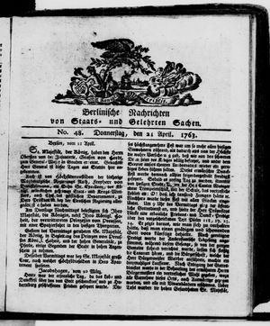 Berlinische Nachrichten von Staats- und gelehrten Sachen on Apr 21, 1763