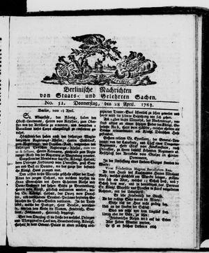 Berlinische Nachrichten von Staats- und gelehrten Sachen vom 28.04.1763