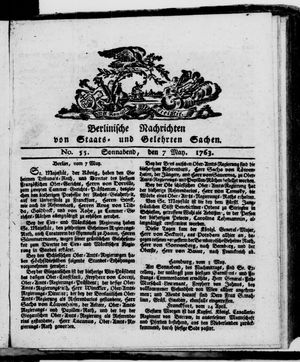 Berlinische Nachrichten von Staats- und gelehrten Sachen vom 07.05.1763