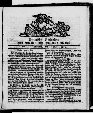 Berlinische Nachrichten von Staats- und gelehrten Sachen vom 10.05.1763