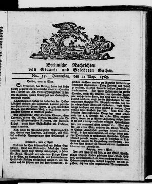 Berlinische Nachrichten von Staats- und gelehrten Sachen vom 12.05.1763