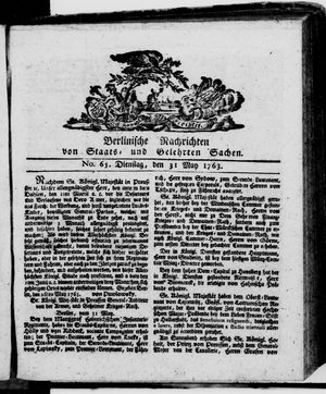 Berlinische Nachrichten von Staats- und gelehrten Sachen vom 31.05.1763
